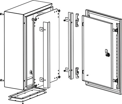 Gabinete metálico montado na parede com porta interna PTI IP66